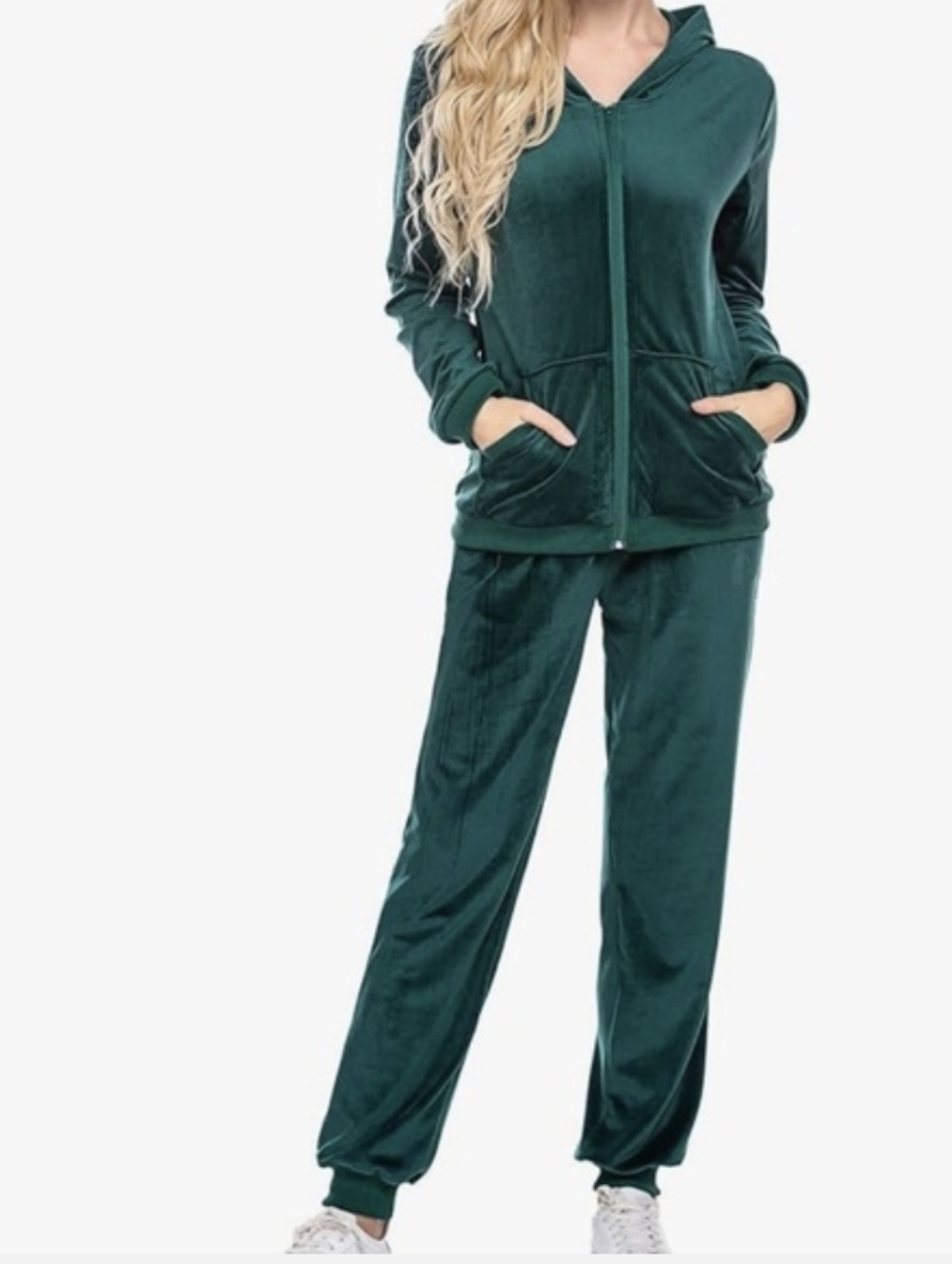 Euro Joy Gray Casual Velour Tracksuit Set Zipper Hoodie Suit Womens Size L